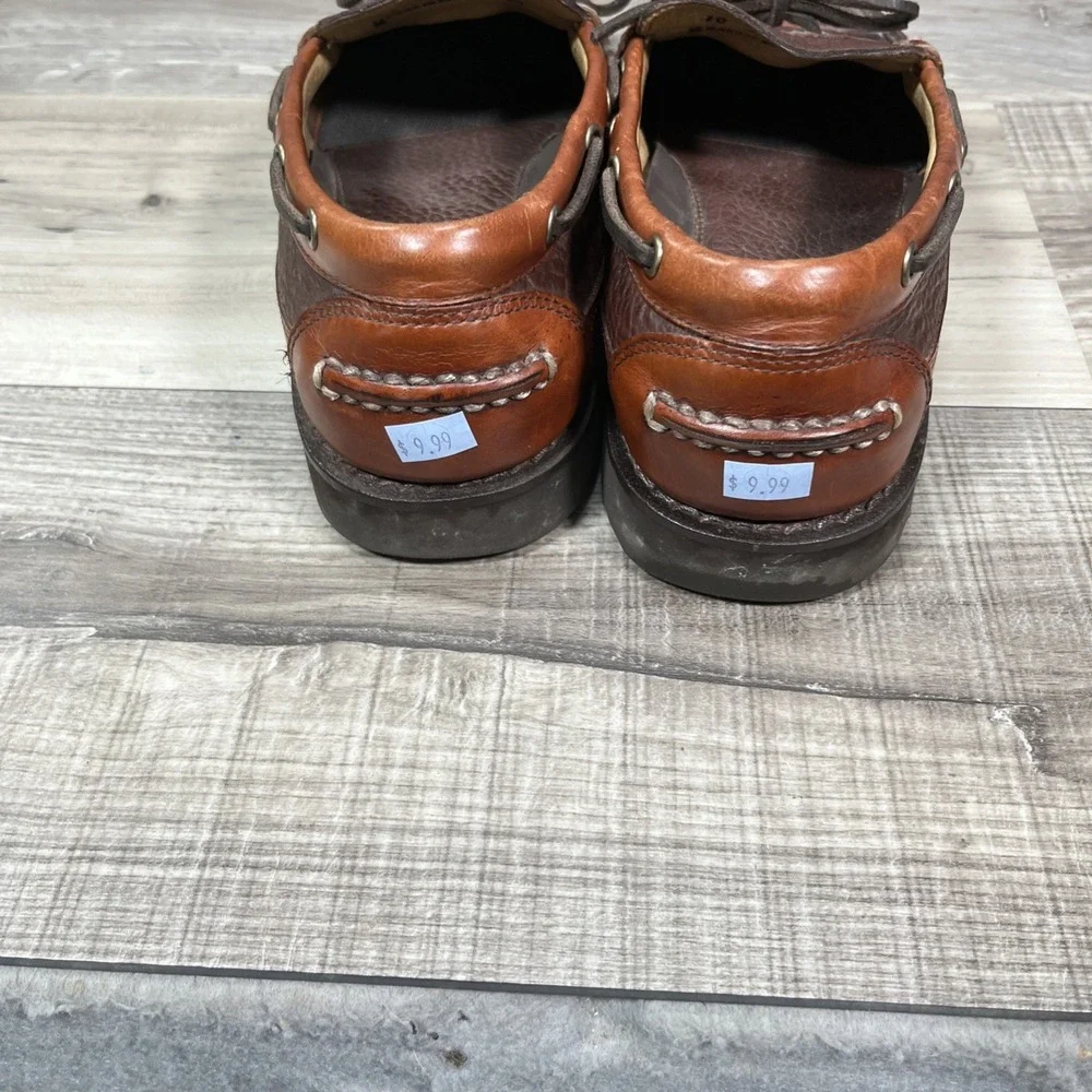 L.L. Bean Allagash Mens 10 D Bison Leather Boat Shoes Slip-On Mock‎ Toe 273080